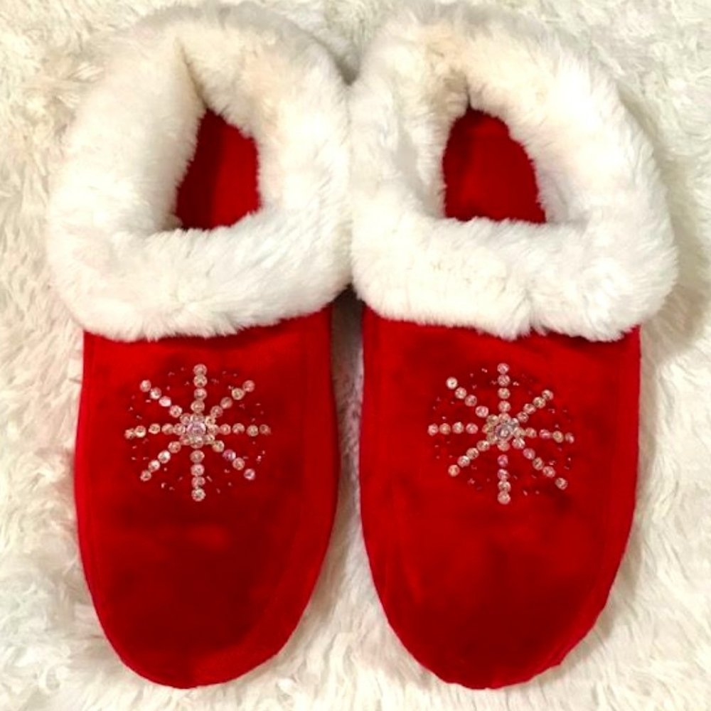 Naturalizer Red Velvet Beaded Faux Fur Slipper